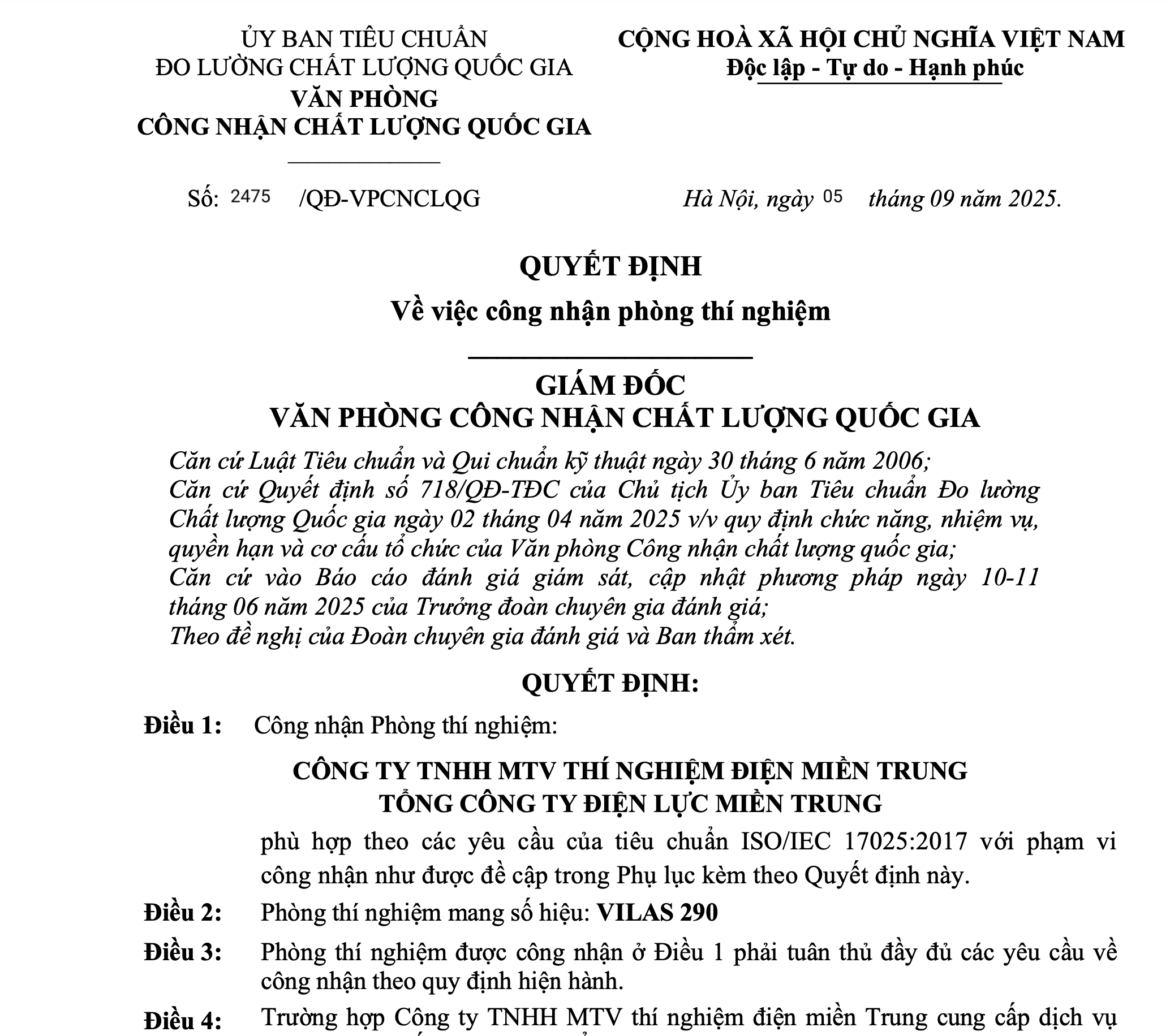 Quyết định VILAS 290